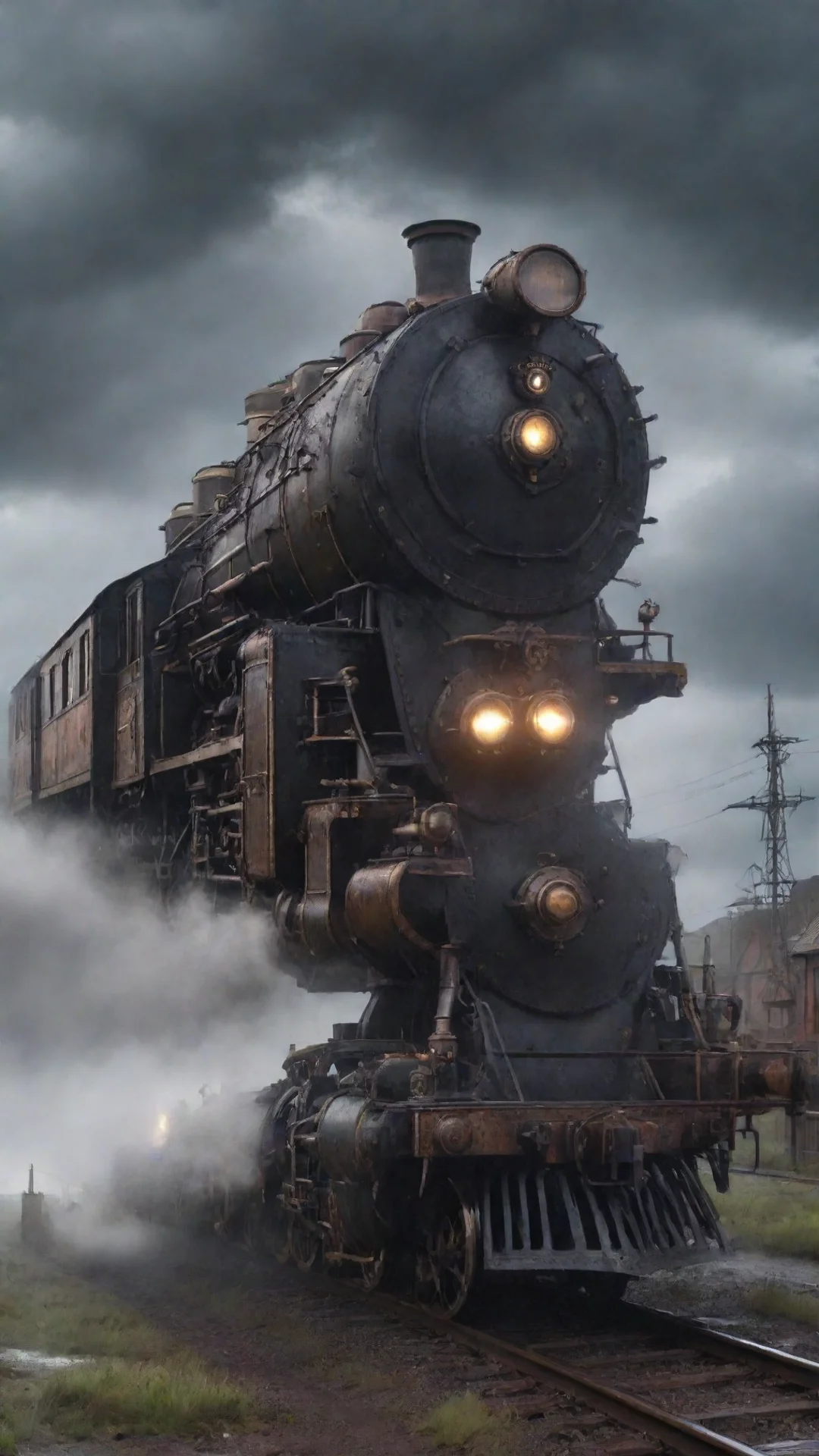 artstation art epic steampunk gothic train in a dwasteland detailed photorealistic rainy lightning ar 169 confident engaging wow 3 tall