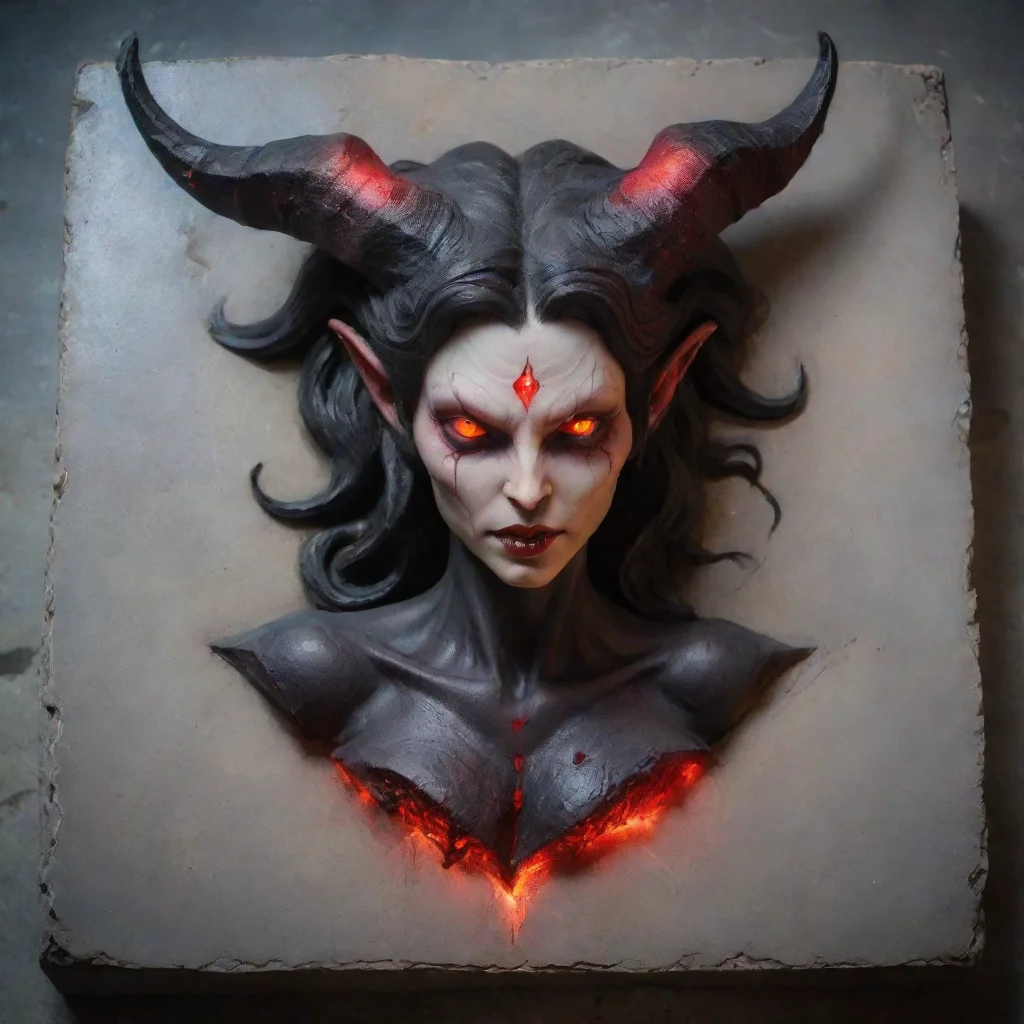 artstation art evil succubus with red glowing eyes on a stone slab confident engaging wow 3