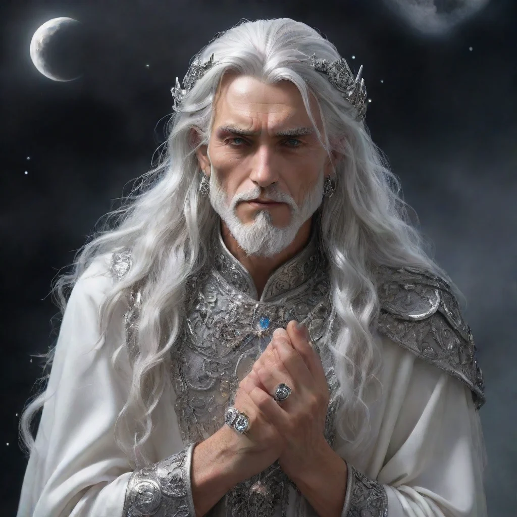 aiartstation art fantasy art silver hair man god moon crustal rings king wisdom grace confident engaging wow 3