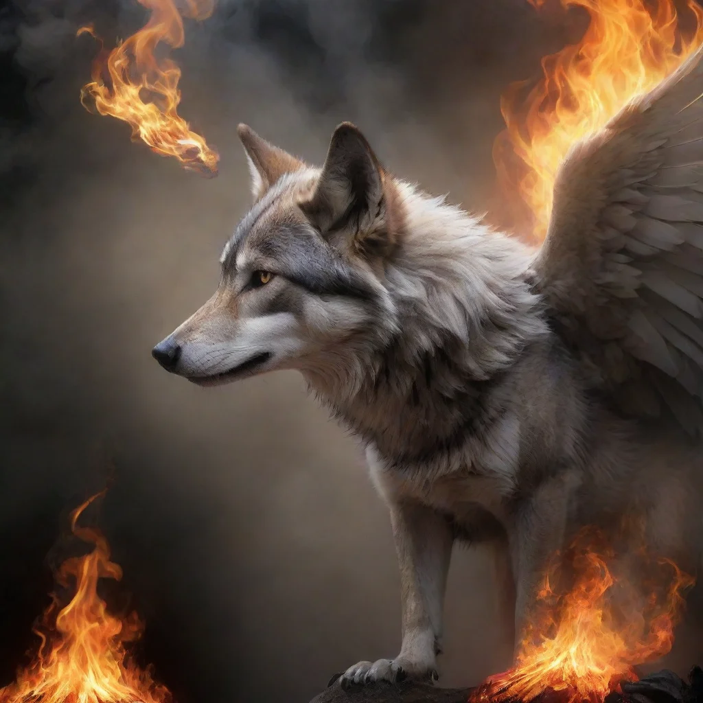 aiartstation art fantasy winged wolf%2C smokey background%2C flame foreground confident engaging wow 3