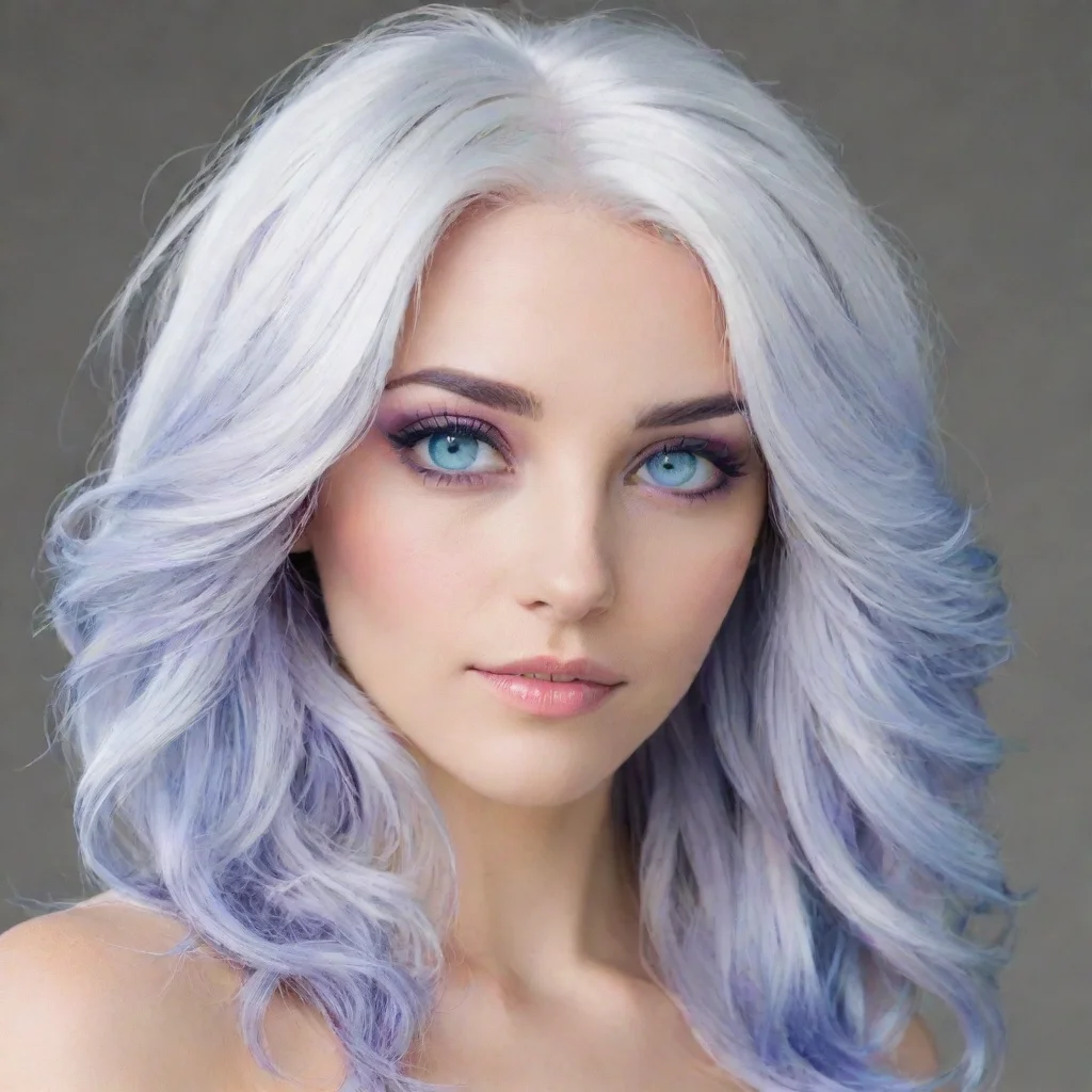 aiartstation art female%2C white hair with blue highlights%2C light purple eyes confident engaging wow 3