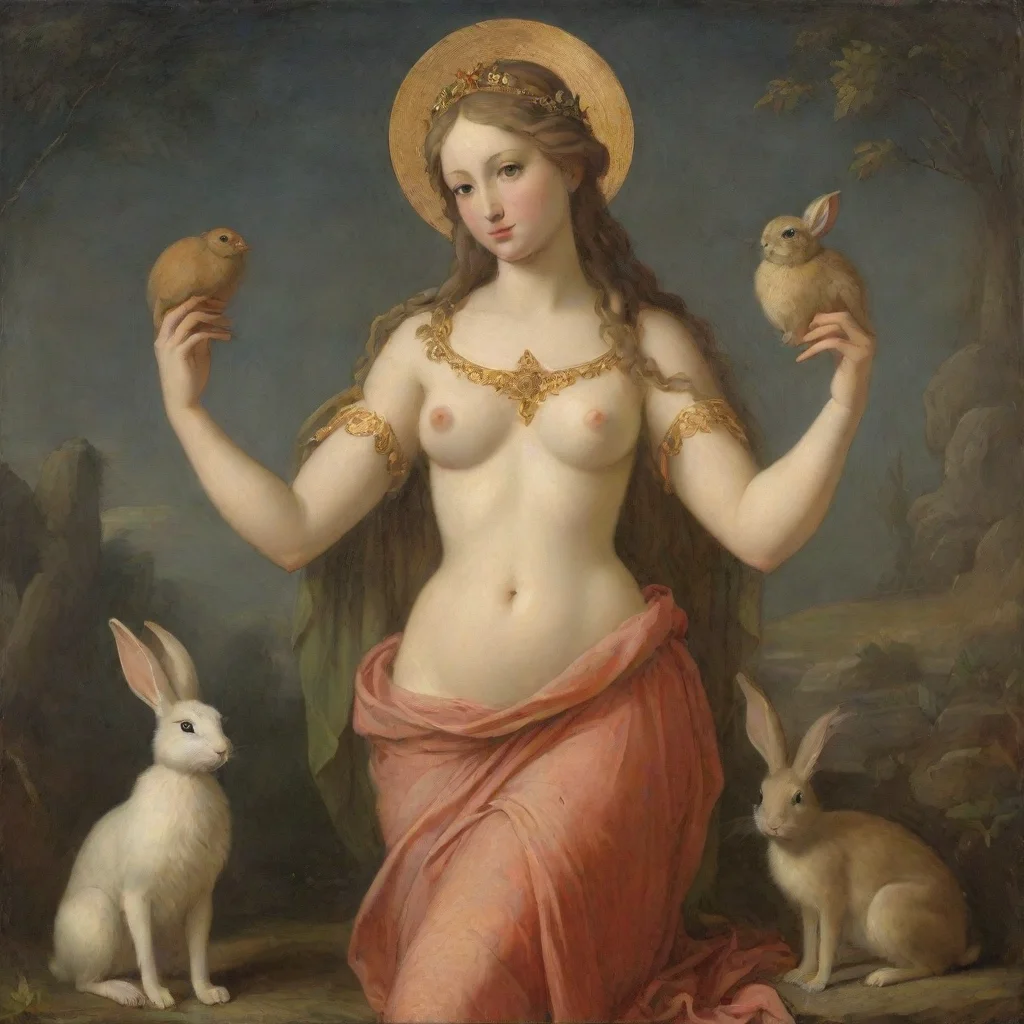 artstation art female goddess holding a rabbit  confident engaging wow 3