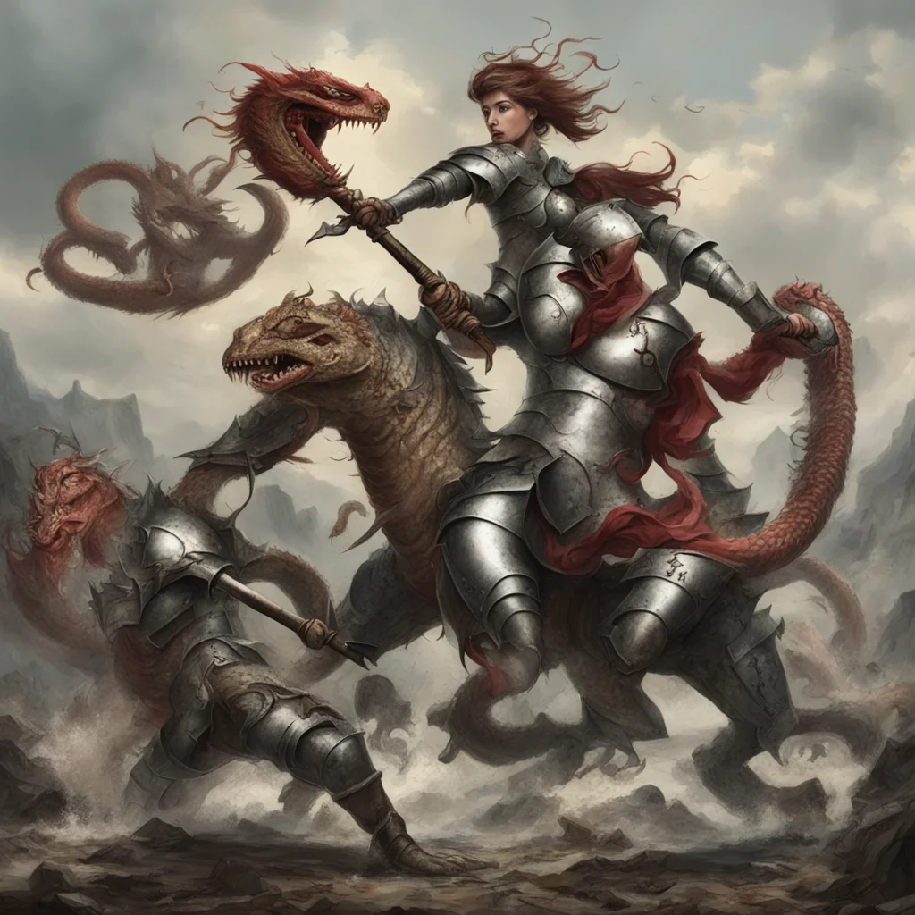aiartstation art female knight fighting a hydra  confident engaging wow 3