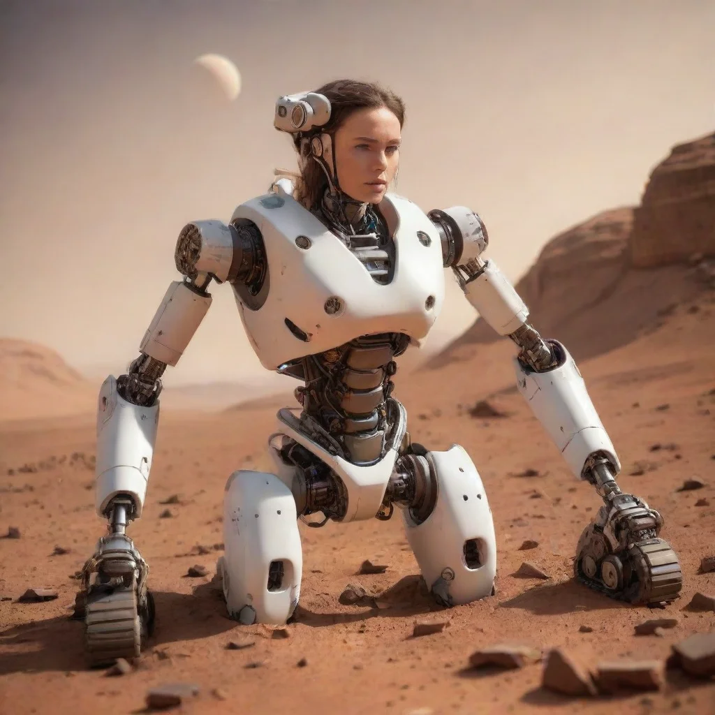 artstation art female mechanical engineering works with a futuristic robot on mars to create solar energy for the human habitancies  confident engaging wow 3