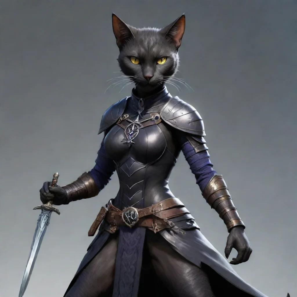 aiartstation art female tabaxi black cat with sword and drow scale armor with spider symbol confident engaging wow 3