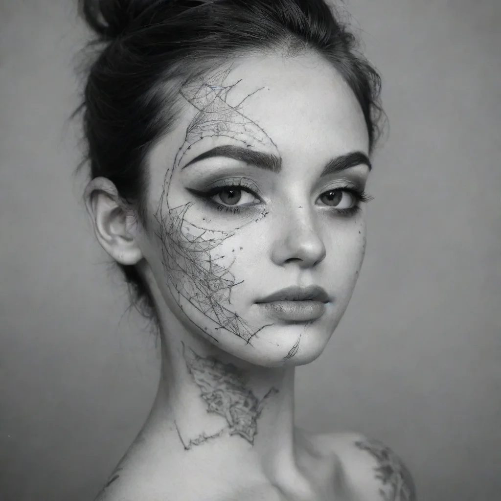 aiartstation art fine line black and white tattoo face confident engaging wow 3