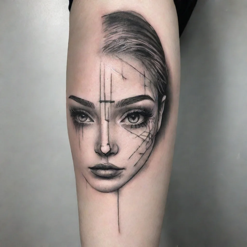 aiartstation art fine line black and white tattoo face girl confident engaging wow 3