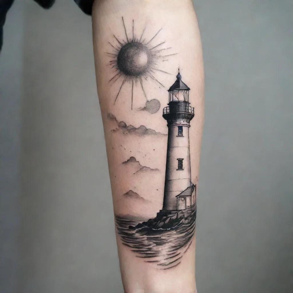 aiartstation art fine line black and white tattoo light house confident engaging wow 3