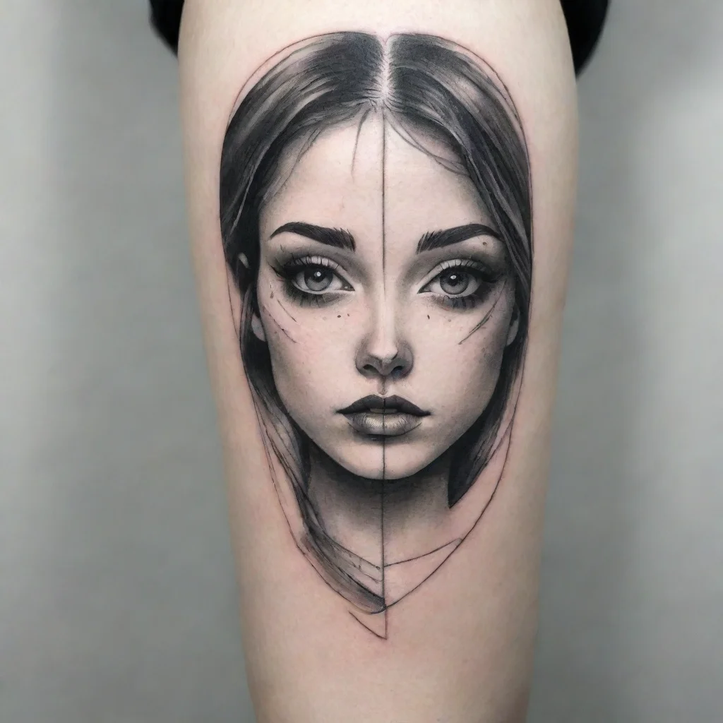 aiartstation art fine line black and white tattoo she face confident engaging wow 3
