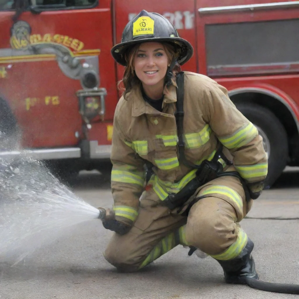 artstation art firefighter babe spreads water with heavy hose confident engaging wow 3
