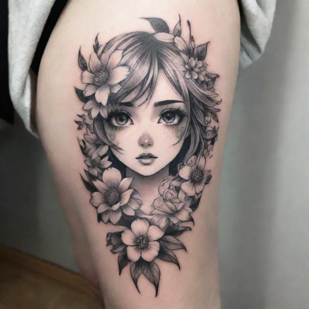aiartstation art flower anime fine line black and white tattoo confident engaging wow 3