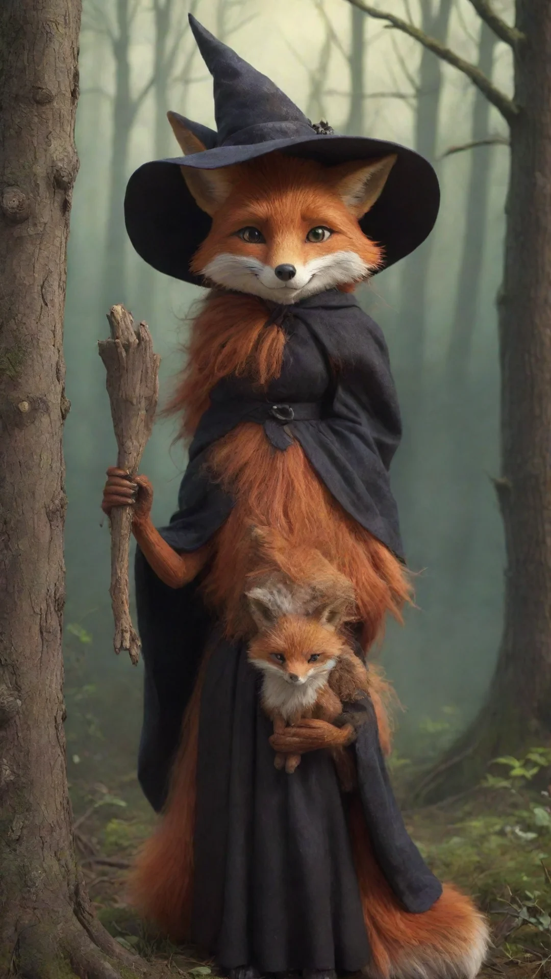 aiartstation art fox%2C tales %2C witch %2C wood  confident engaging wow 3 tall