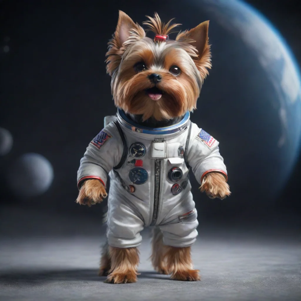 artstation art full body yorkshire terrier astronaut 3d render unreal engine hyper realistic trending artstation confident engaging wow 3