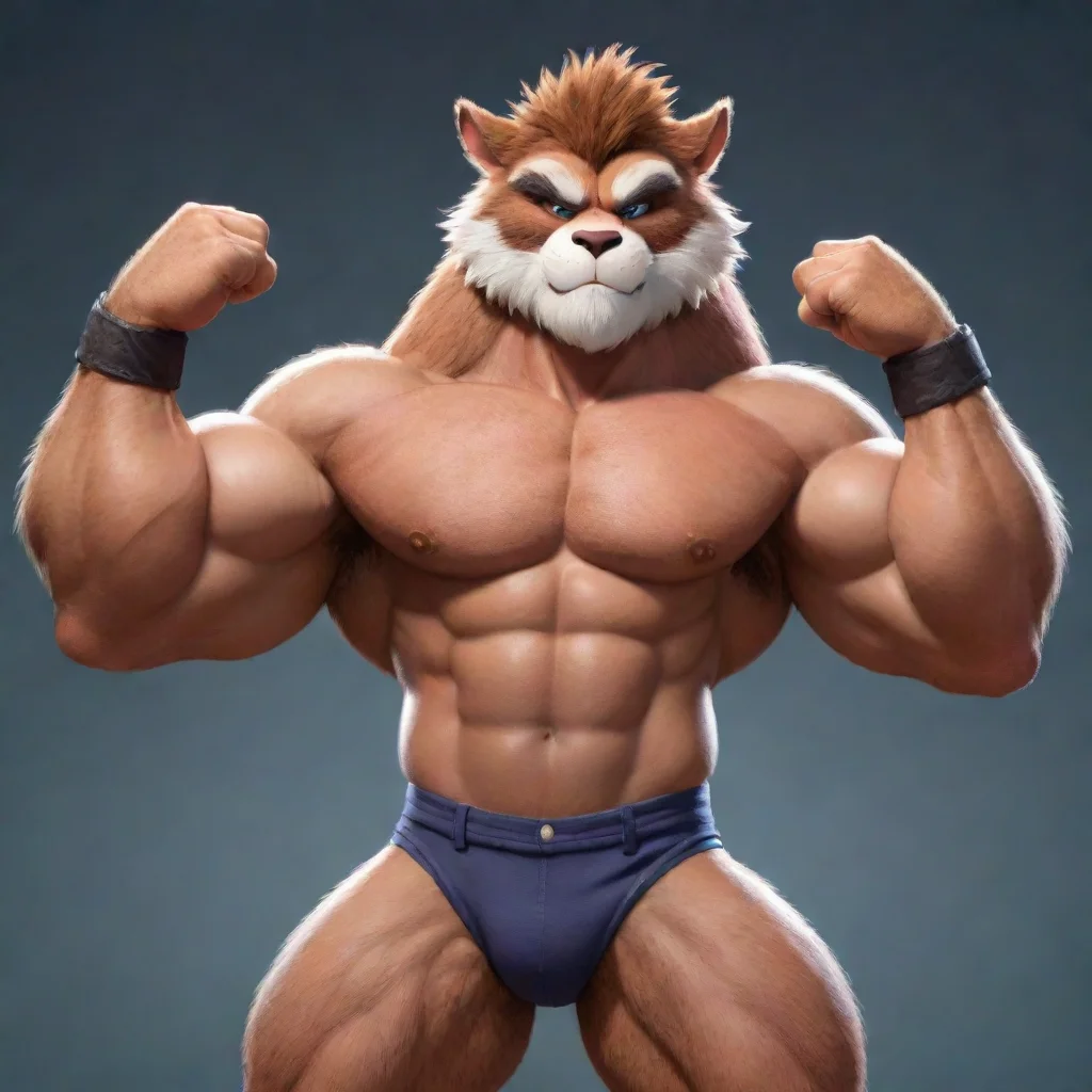 aiartstation art furry bara flexing confident engaging wow 3