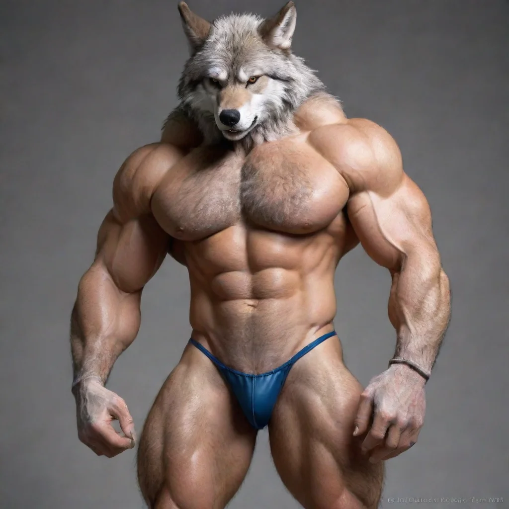 artstation art furry muscular wolf with thong  confident engaging wow 3