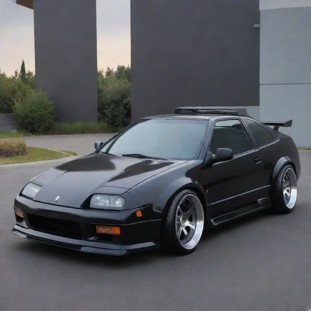 aiartstation art futuristic black car based on crx%2C sleek%2C exposed engine%2C no hood. interior also based on crx. custom wheels and brakes. confident engaging wow 3