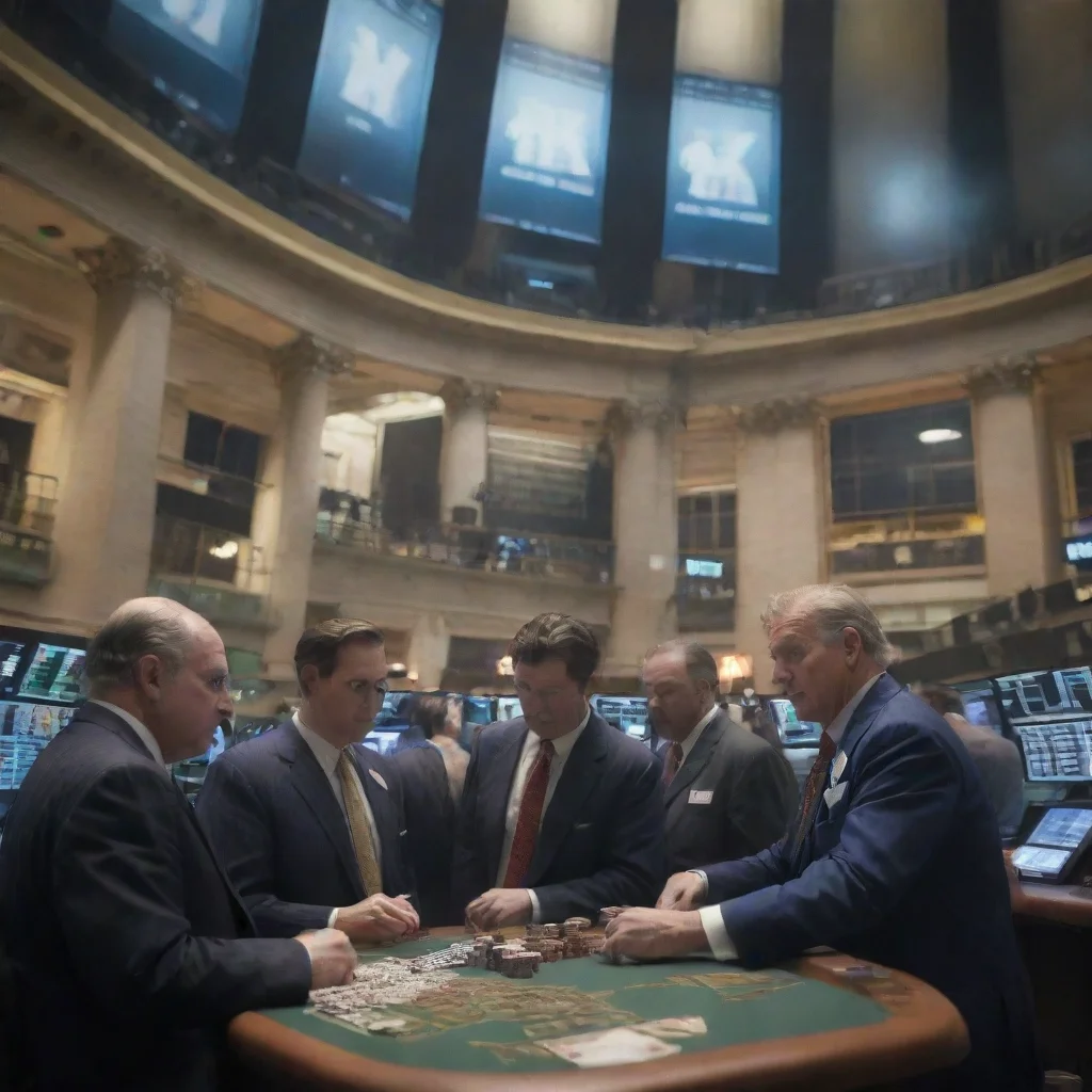 artstation art gamblers on the trading floor of the new york stock exchange hyperrealistic matte painting 8k cinematic dramatic lightin confident engaging wow 3
