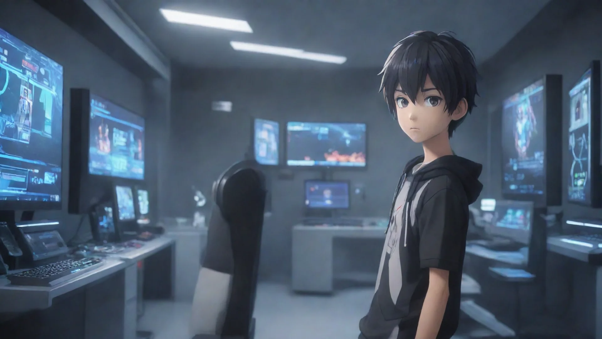 artstation art gamer boy anime cartoon in a futuristic room confident engaging wow 3 hdwidescreen