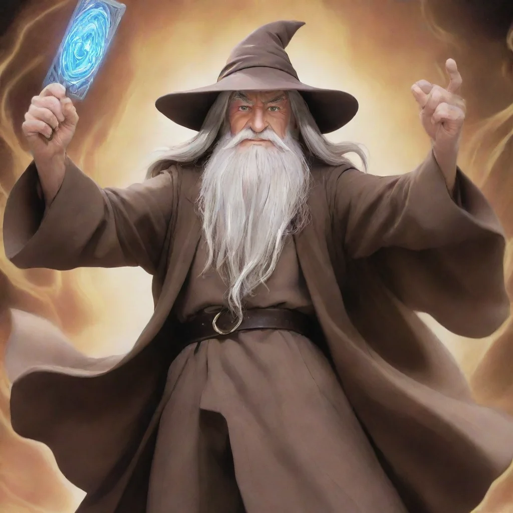 aiartstation art gandalf flexing brown yugioh cards confident engaging wow 3