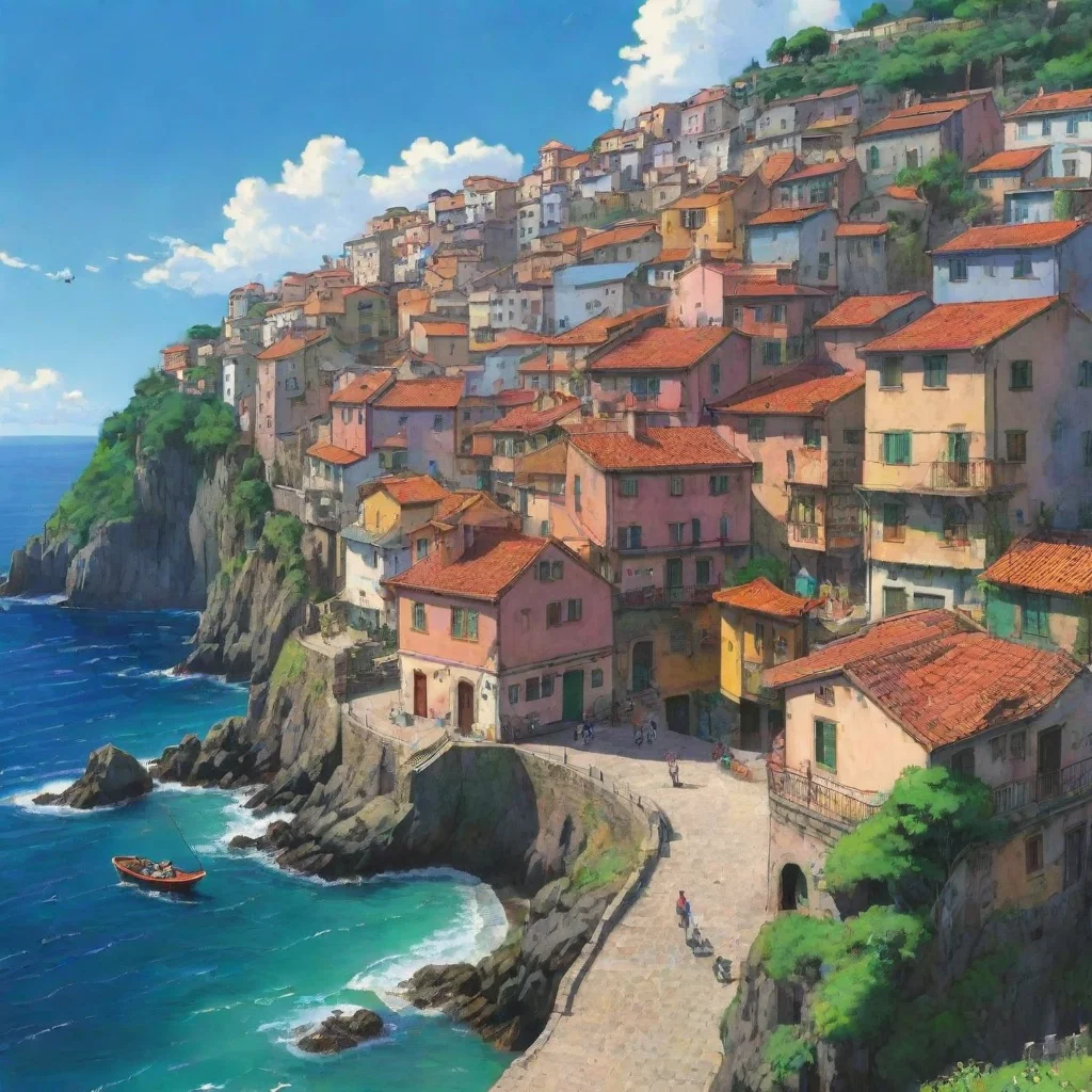 artstation art ghibli anime portuguese coastal town hd aesthetic best quality with strong vibrant colors confident engaging wow 3