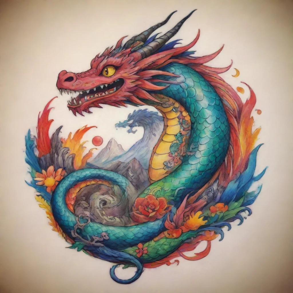 aiartstation art ghibli dragon tatoo amazing colorful confident engaging wow 3