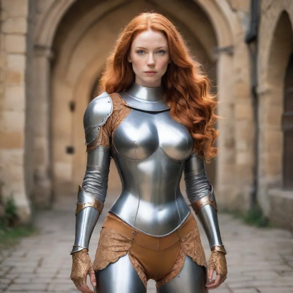 artstation art ginger superhero woman skin tight medieval armor confident engaging wow 3