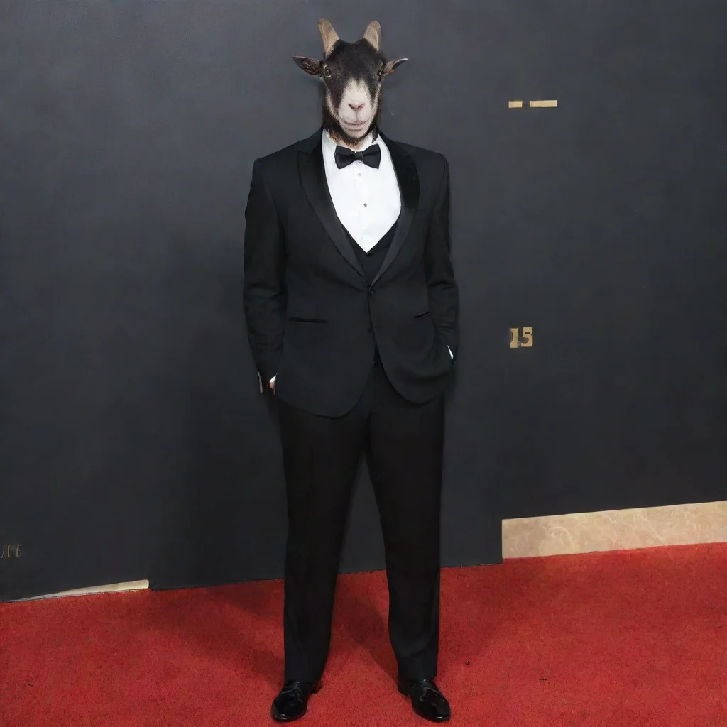 artstation art goat in suit red carpet black suit black bowtie but also as a goat human and goat character elon confident engaging wow 3