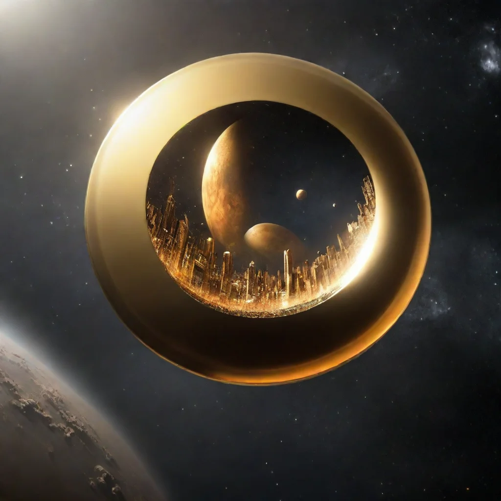 artstation art golden city floating disk in space confident engaging wow 3