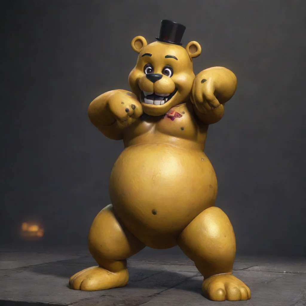 artstation art golden freddy with a really huge squirming belly confident engaging wow 3