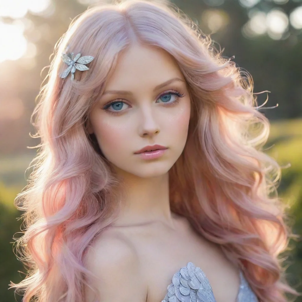 aiartstation art golden hair that shimmers in the sunlight%2C and my wings are a delicate shade of pink with silver flecks. my eyes are a deep shade of blue angel confident engaging wow 3