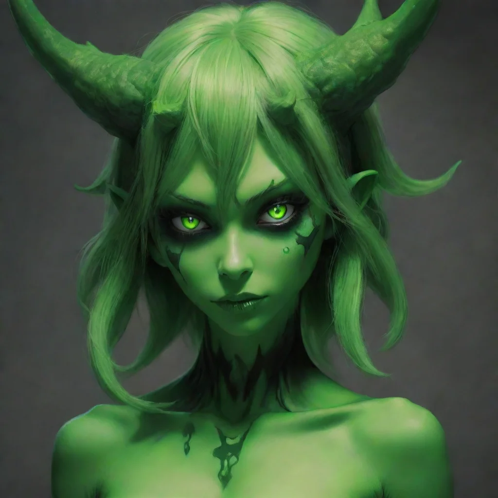 aiartstation art green demon girl confident engaging wow 3