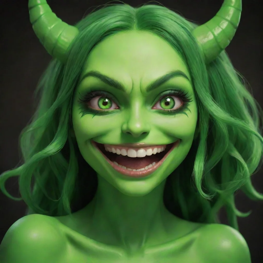 artstation art green demon girl happy face confident engaging wow 3