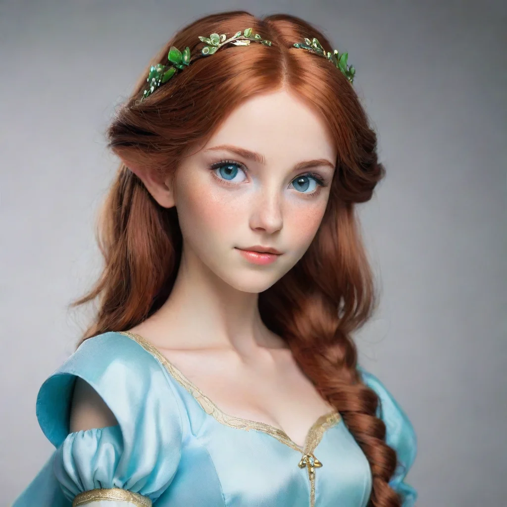 artstation art half elf female princess chestnut hair green eyes wearing  a light blue dress confident engaging wow 3