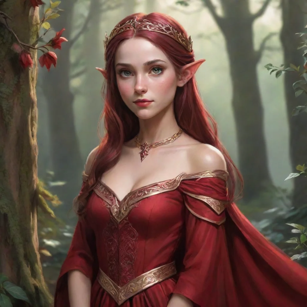 aiartstation art half elf female princess wearing a crimson dress confident engaging wow 3