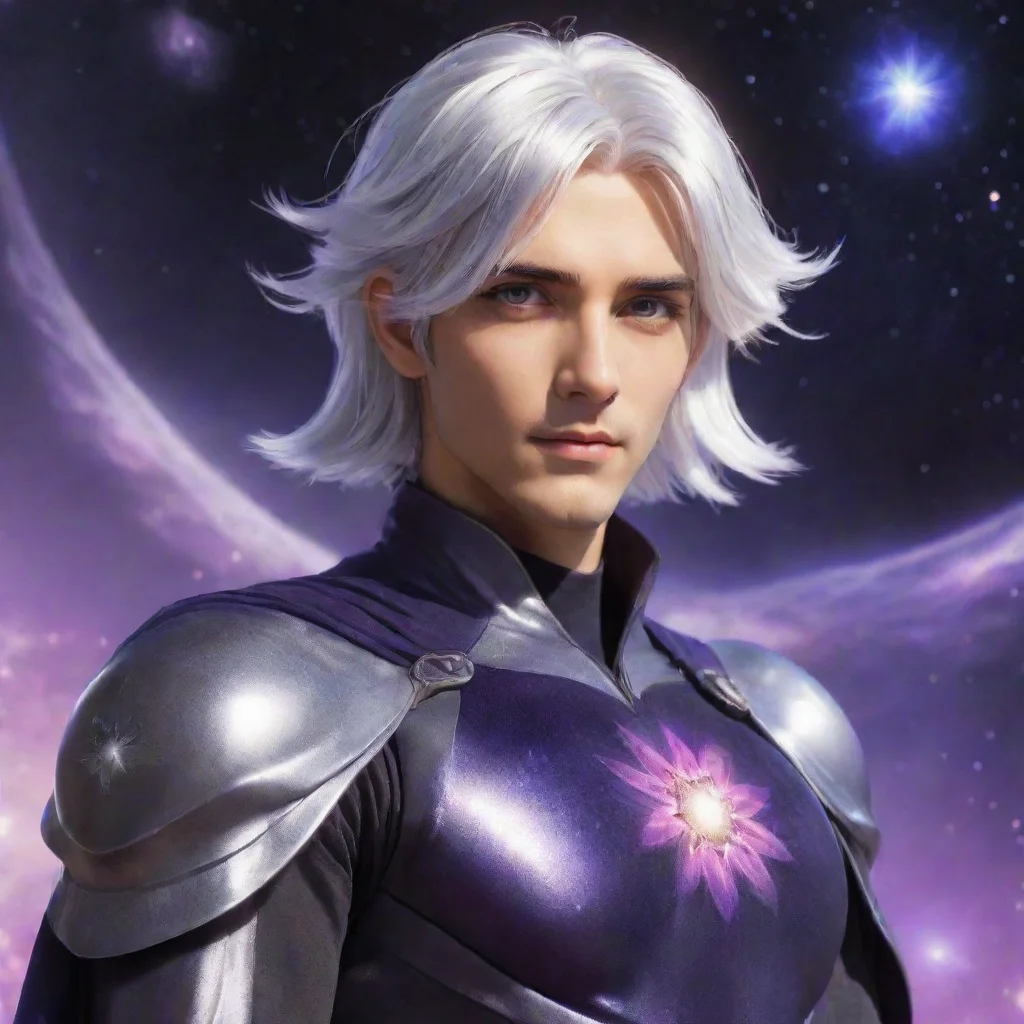 aiartstation art handsome male character with silver hair and cosmos powers confident engaging wow 3