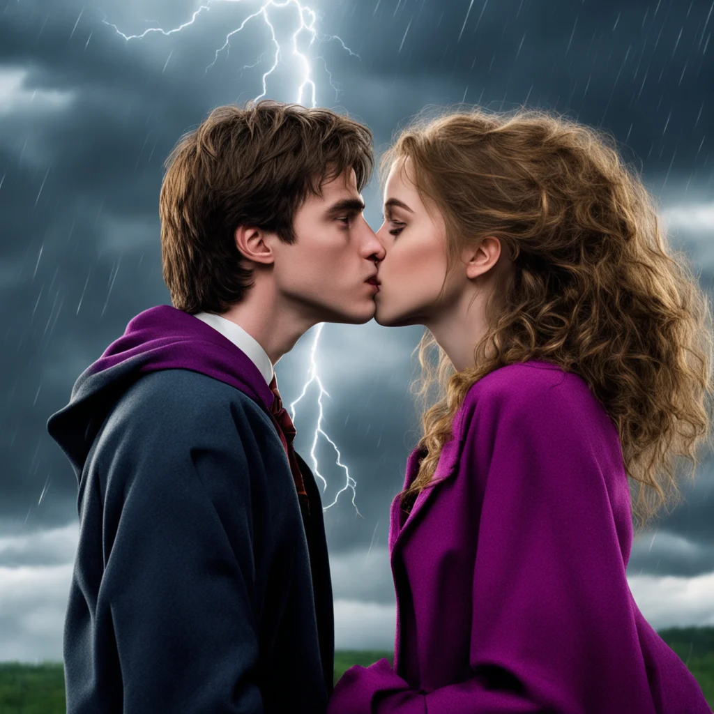 aiartstation art harry potter and hermione kissing%2C thunderstorm on the background confident engaging wow 3