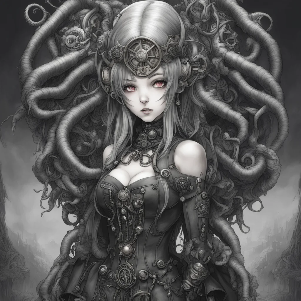 aiartstation art highly detailed beautiful manga girl as steampunk victorian cthulhu dark lovecraftian artstation trending aspect 23 confident engaging wow 3