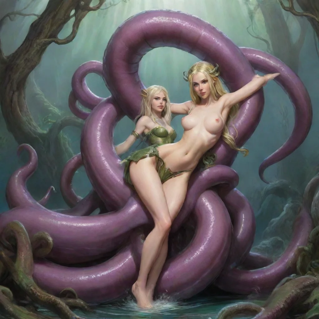 artstation art huge tentacle lifts elven princess confident engaging wow 3