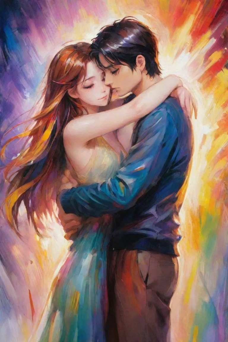 aiartstation art hugging hd characters amazing hd aesthetic best quality love colorful powerful artistic anime oil strokes confident engaging wow 3 portrait