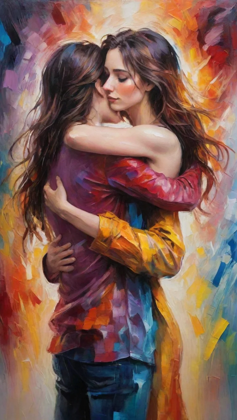 aiartstation art hugging hd characters amazing hd aesthetic best quality love colorful powerful artistic oil strokes confident engaging wow 3 tall