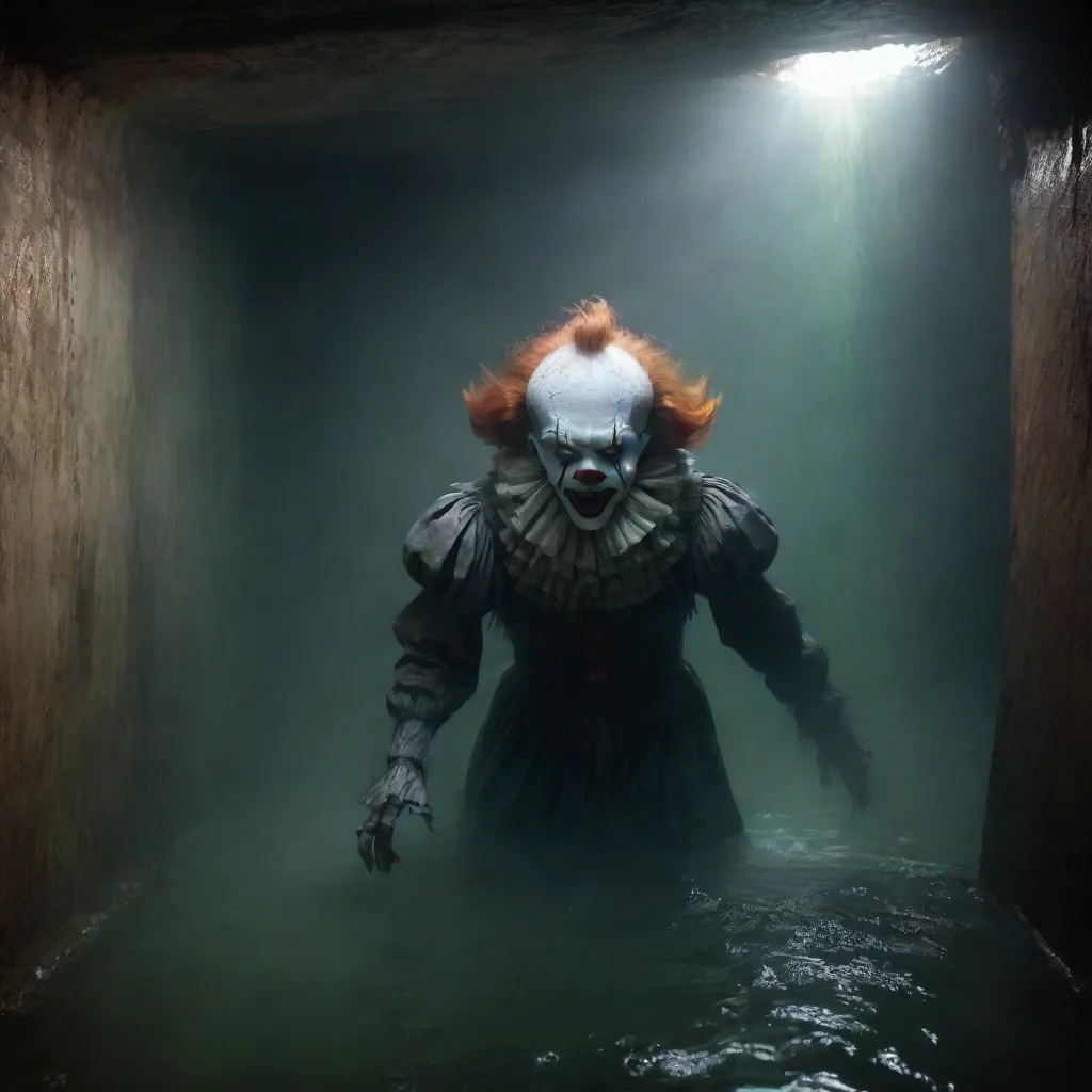 artstation art hyper realistic portrait of ancient evil pennywise drowning and cthulhu in an epic ancient sewer cinematic lighting fog  confident engaging wow 3