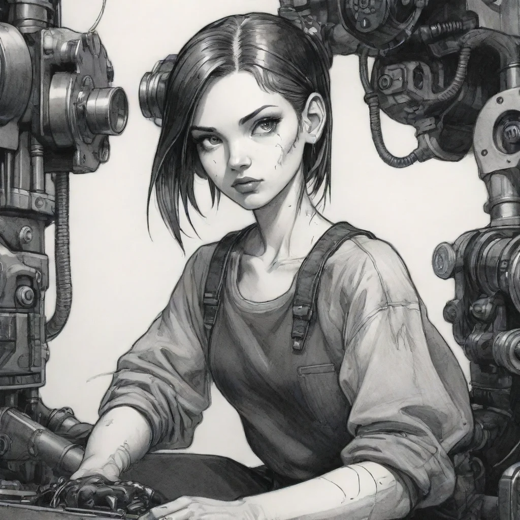 aiartstation art illust cyberpunk detail drawing girl mechanic ink confident engaging wow 3