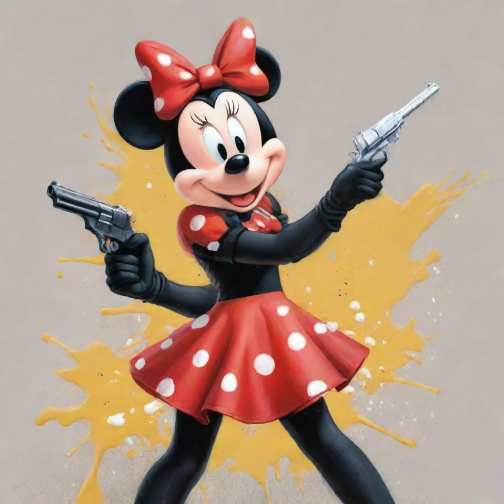 aiartstation art illustration minnie mouse from disney with black gloves and gun and mayonnaise splattered everywhere confident engaging wow 3