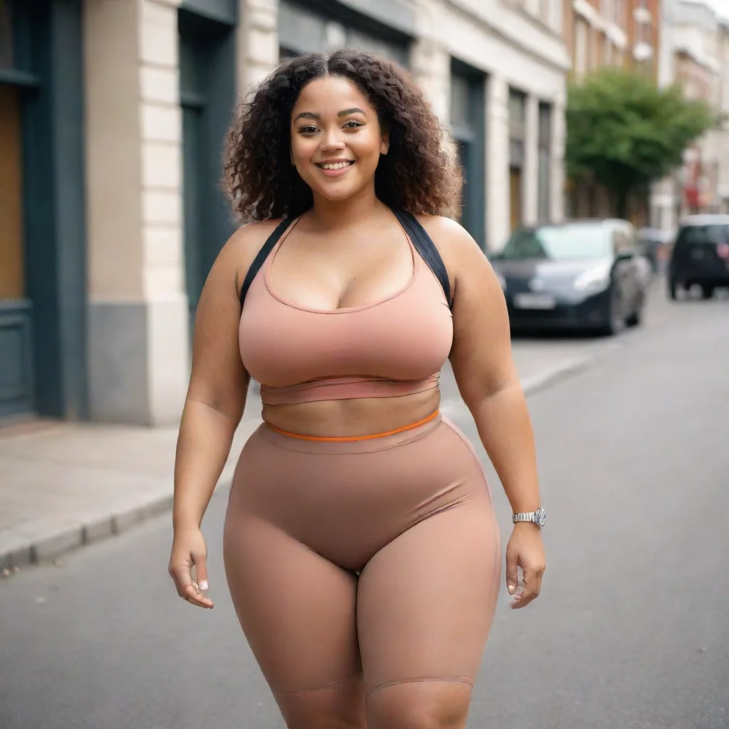 aiartstation art image of curvy female model walking in the street%2C with a sporty style%2C smiling%2C cinematic confident engaging wow 3