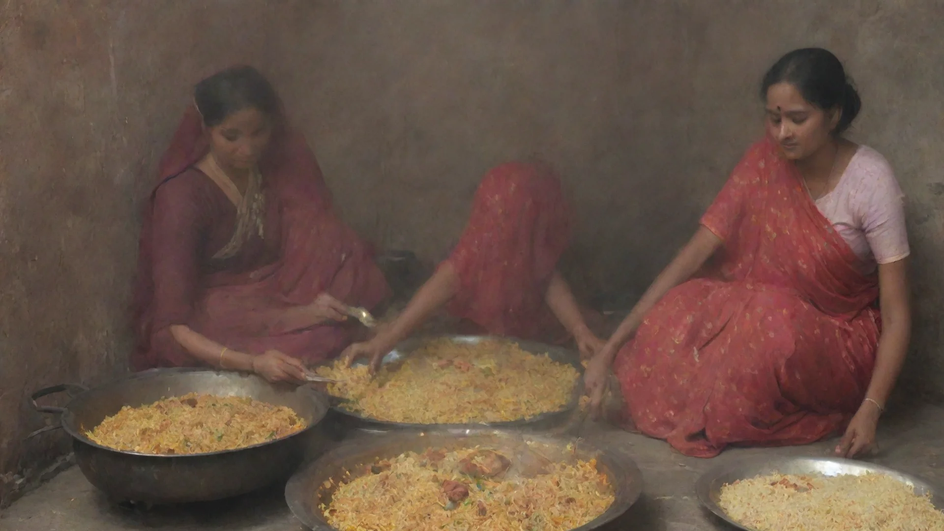 artstation art indian women briyani making in old style  confident engaging wow 3 wide