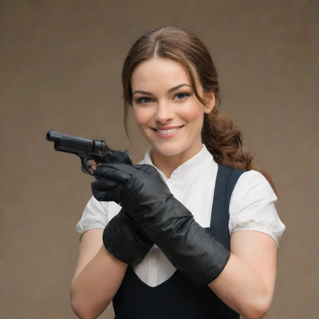 artstation art jamie andrews actress smiling with black gloves and gun shooting mayonnaise confident engaging wow 3