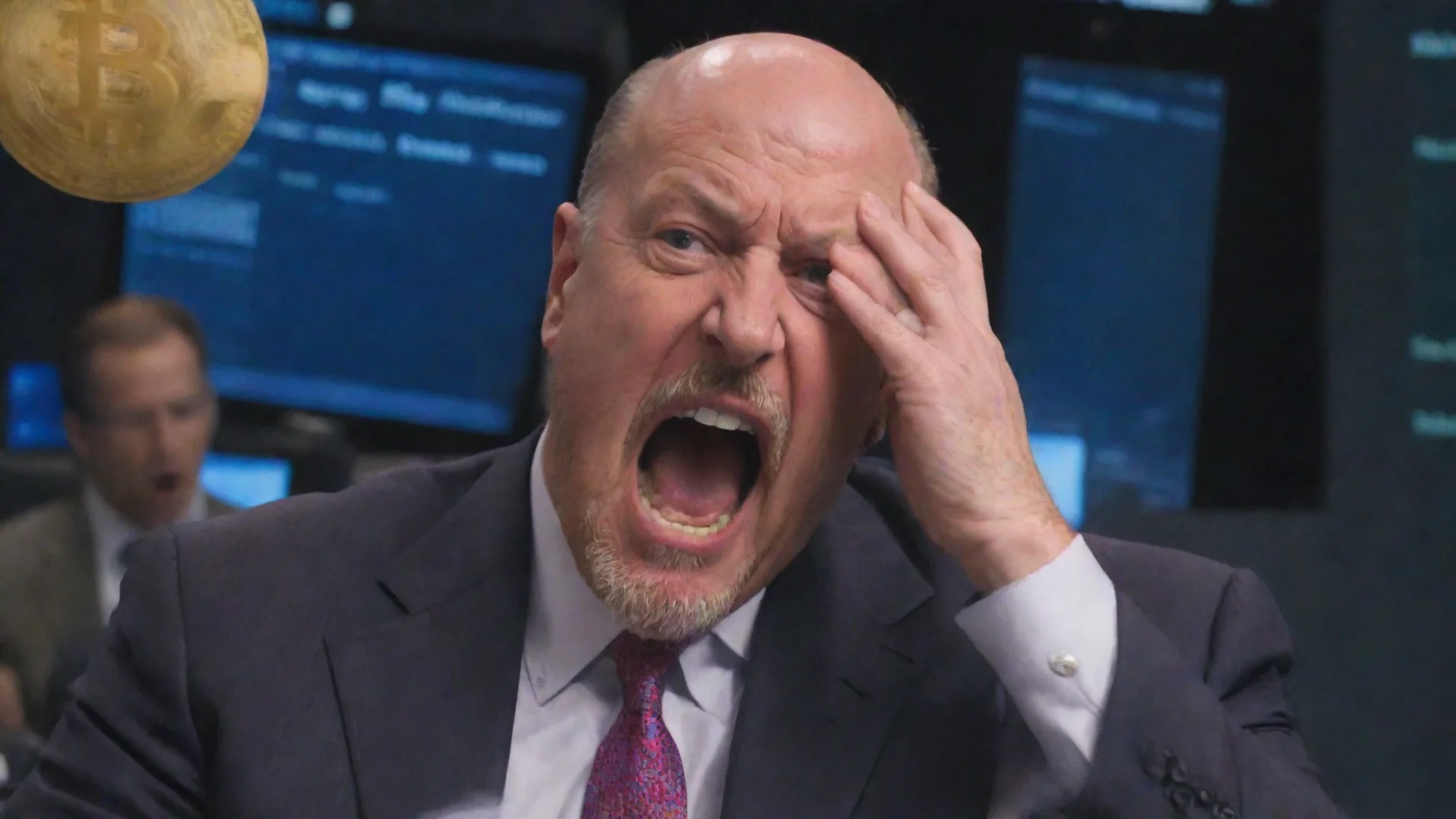 aiartstation art jim cramer screaming at bitcoin confident engaging wow 3 wide