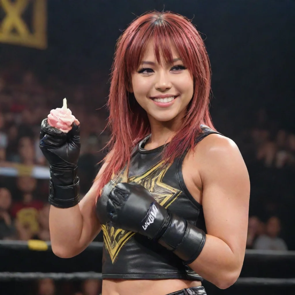 aiartstation art kairi sane smiling  on wwe nxt with black gloves and gun squirting  mayonnaise confident engaging wow 3
