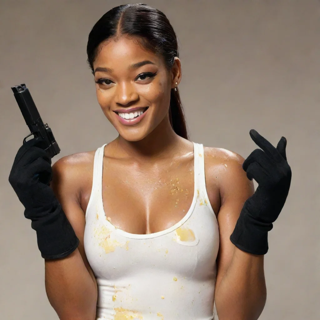 aiartstation art keke palmer  smiling with black gloves and gun and mayonnaise splattered everywhere confident engaging wow 3