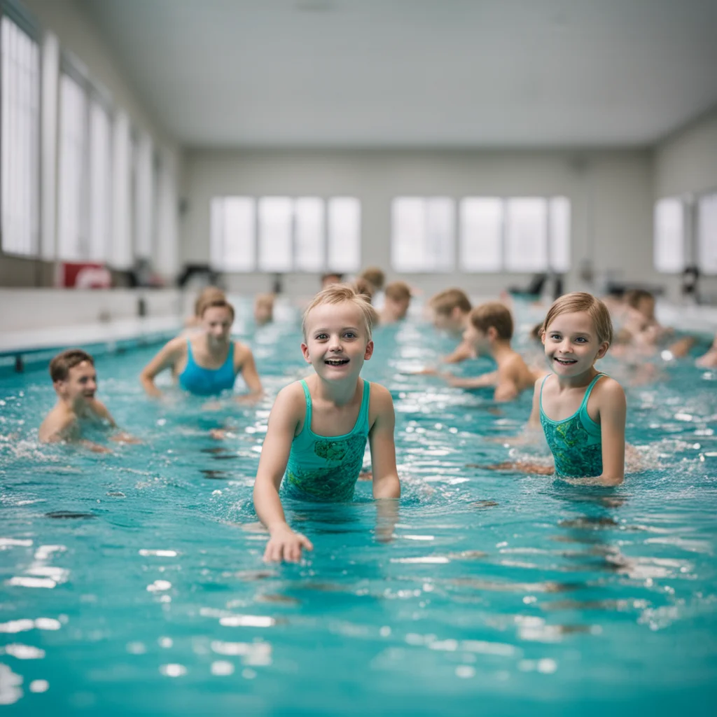aiartstation art kids training swimming in valkeakoski swimming hall and having fun confident engaging wow 3